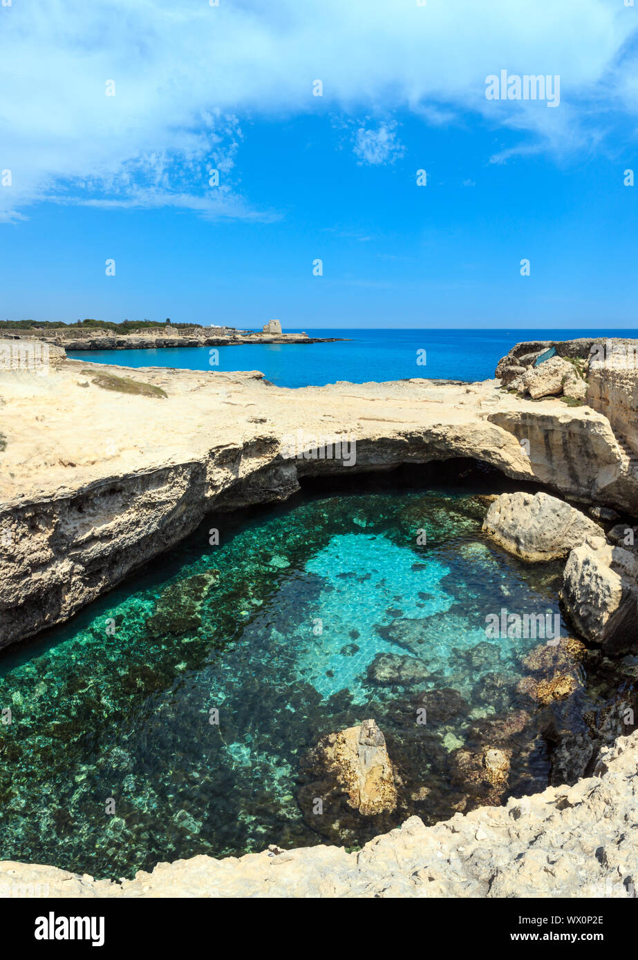 Cavern Grotta della poesia, Roca Vecchia, Salento sea coast, Italy ...