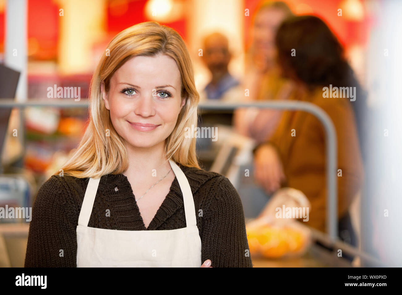 Portrait Customer Supermarket Checkout Assistant High Resolution Stock ...
