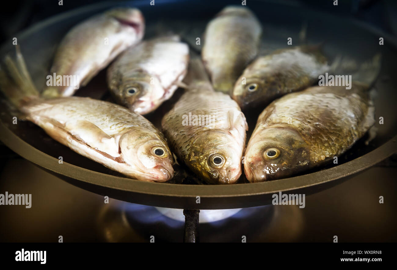 In a pan fried fresh fish. Stock Photo