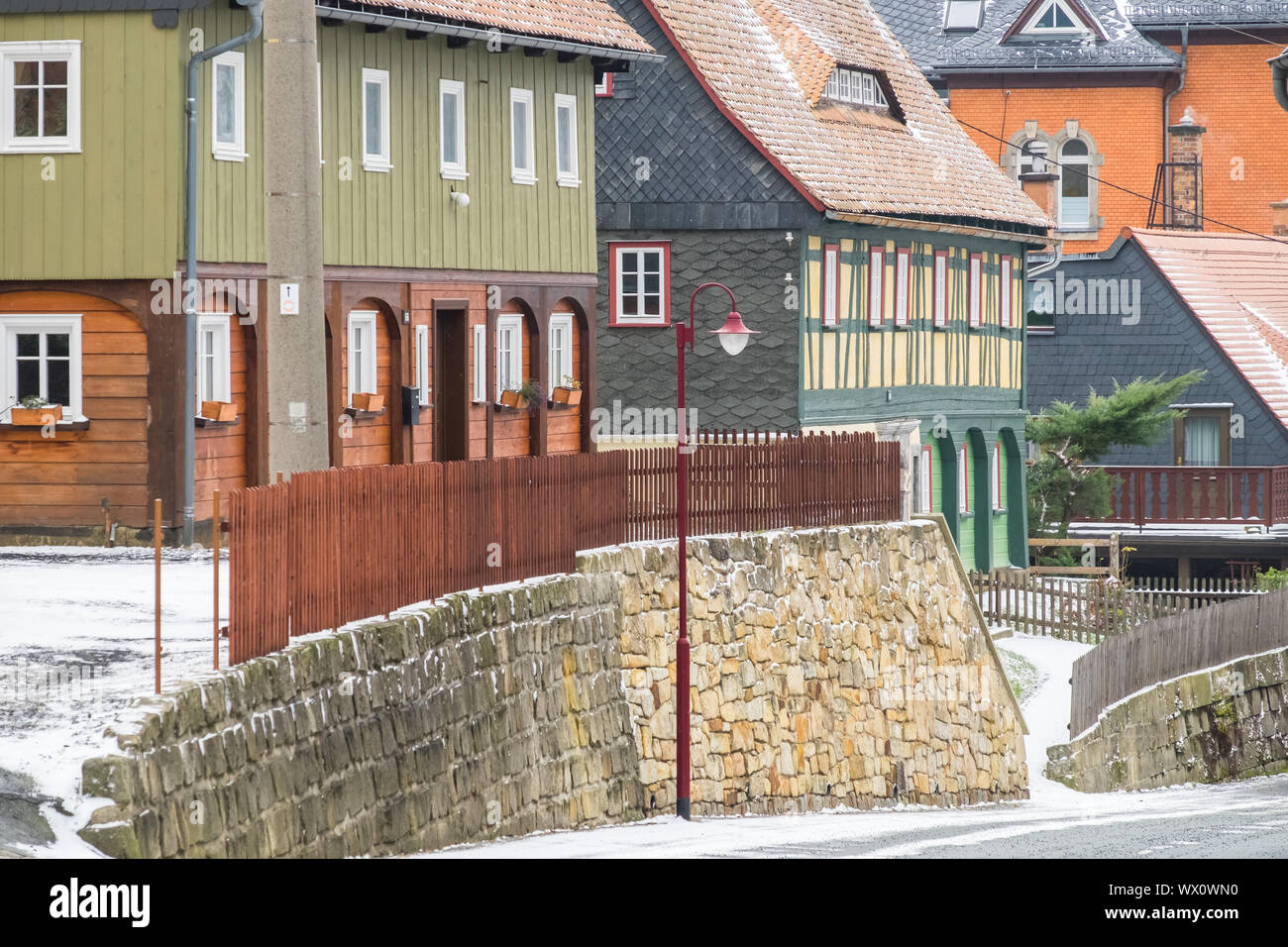 historical Upper Lusatian half-timbered houses in Waltersdorf Zittauer Gebirge Stock Photo
