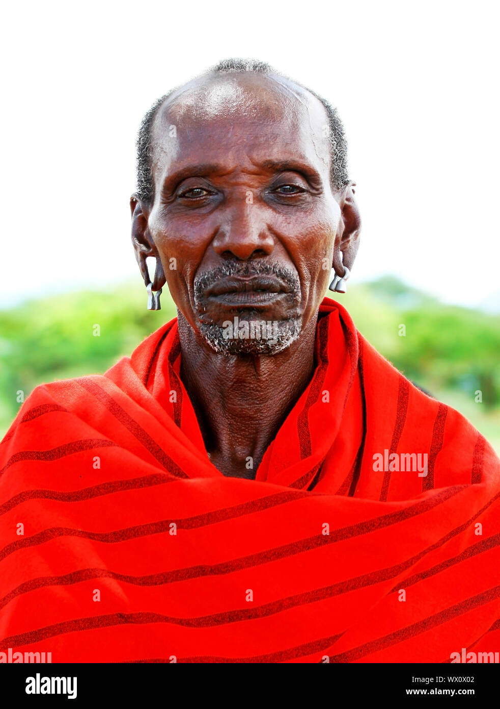AFRICA,KENYA,SAMBURU,NOVEMBER 8:portrait of an African Chief of Samburu tribe village posing to camera,review of daily life of local people,near Sambu Stock Photo