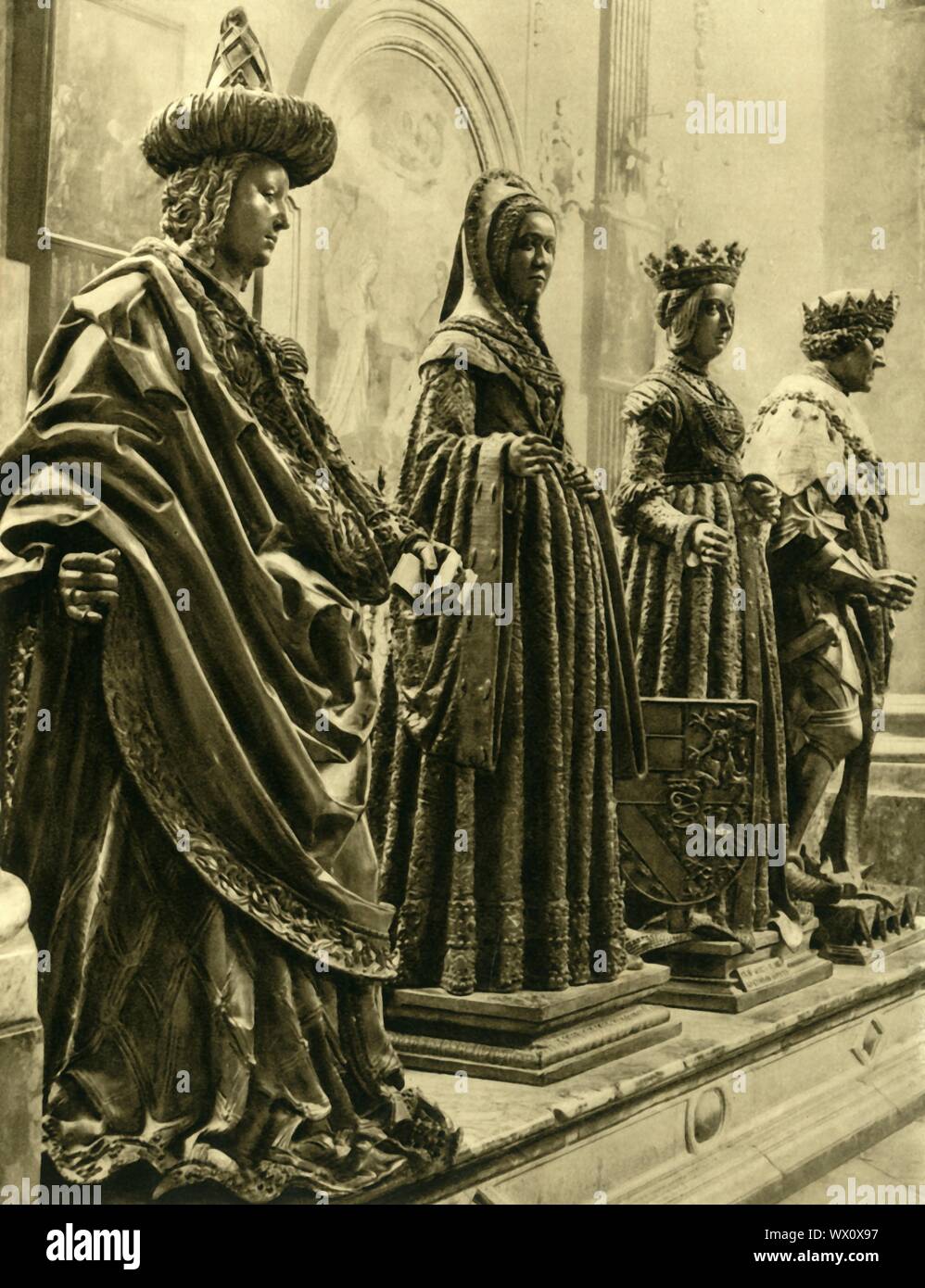 Bronze statues in the Hofkirche, Innsbruck, Tyrol, Austria, c1935