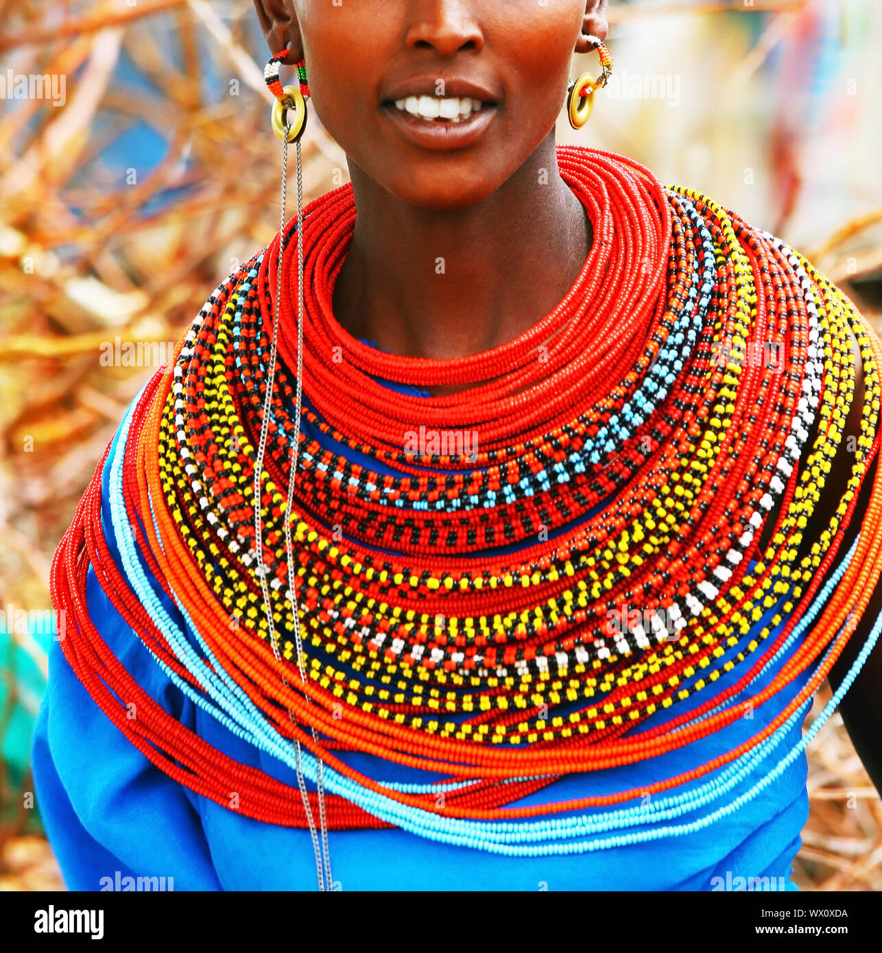 AFRICA, KENYA, SUMBURU, NOVEMBER 8:Portrait of Sumburu woman wearing traditional handmade accessories, review of daily life of local people, near Sumb Stock Photo