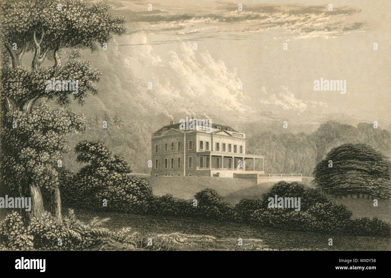 'Heathfield Park', 1835. Georgian country estate of Charles Richard Blunt purchased after his return to England from collectorship in Dhaka. Engraved by Charles Mottram after a drawing by Thomas Henwood. From &quot;The History, Antiquities, and Topography of the County of Sussex, Volume the First&quot;, by Thomas Walker Horsfield, F.S.A. [Baxter, Sussex Press, Lewes; Messrs. Nichols and Son, London, (1835)] Stock Photo