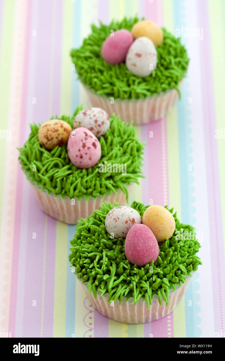 Cupcakes decorated with an Easter theme Stock Photo