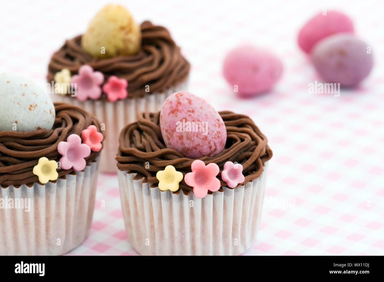 Cupcakes decorated with an Easter theme Stock Photo