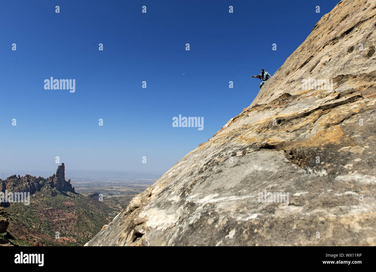 steep descent from the rock churches Maryam and Daniel Korkor, Gheralta Mountains, Tigray, Ethiopia Stock Photo