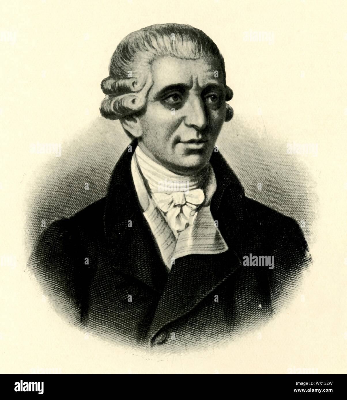 'Haydn', late 18th century, (1907). Portrait of Austrian composer Franz Joseph Haydn (1732-1809). From &quot;Story-Lives of Great Musicians&quot;, by F.J. Rowbotham. [Wells Gardner, Darton &amp; Co. Ltd, London, 1907] Stock Photo