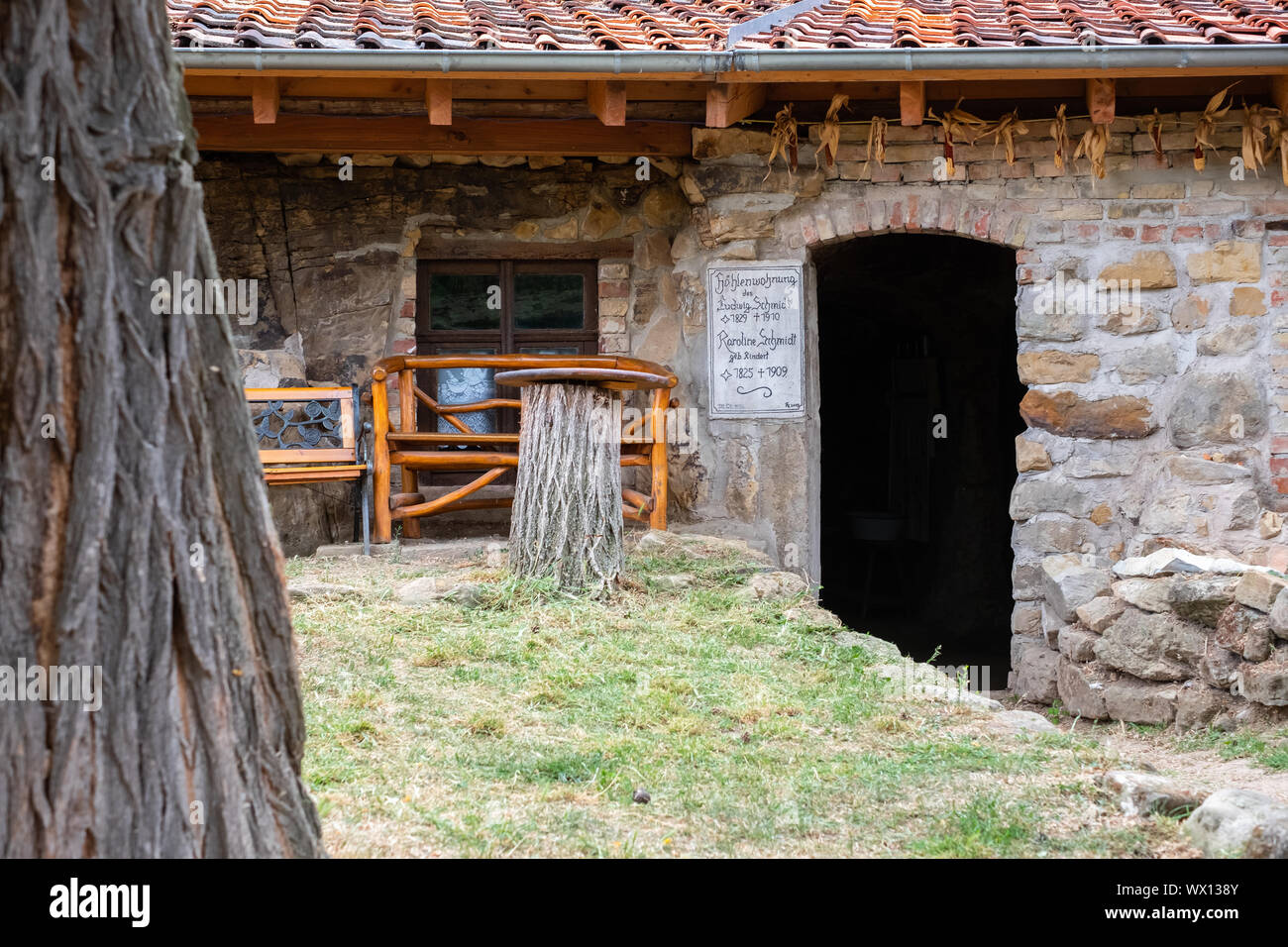 Cave apartments in Langenstein Harz Stock Photo