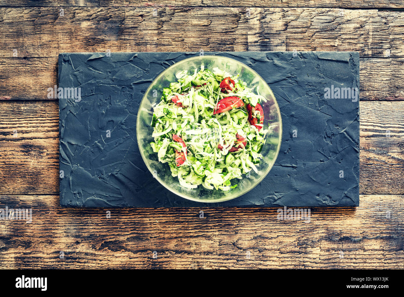 Detox, Fresh, salad, lettuce, cabbage, cherry tomatoes, cucumbers, greens, Healthy food, vegetarian Stock Photo
