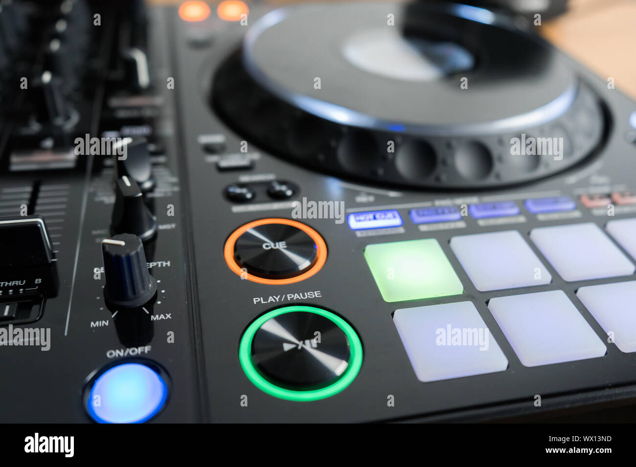 Close up DJ player and sound console for house music party Stock Photo - Alamy