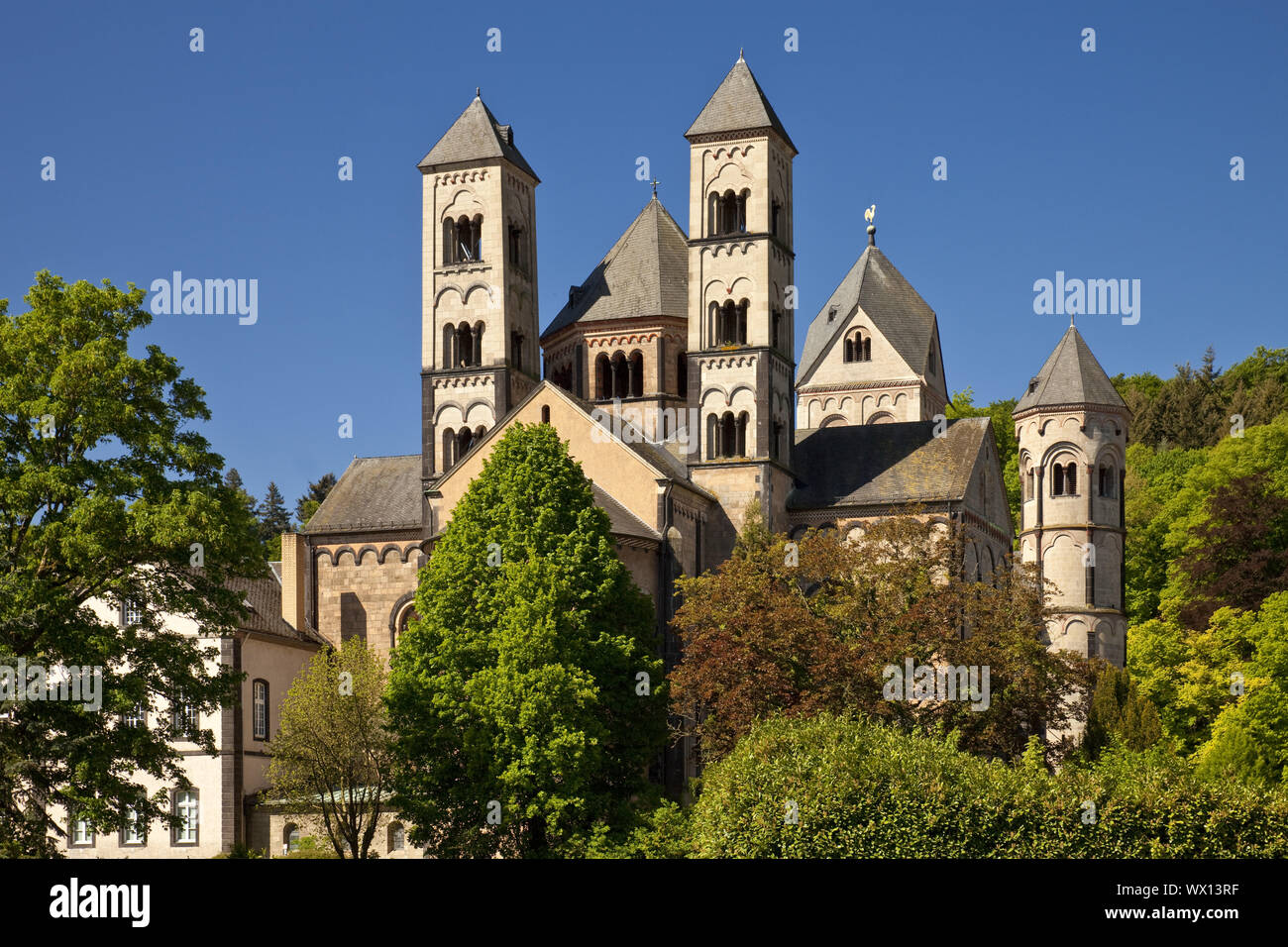 Maria Laach Abbey, Glees, Eifel, Rhineland-Palatinate, Germany, Europe Stock Photo