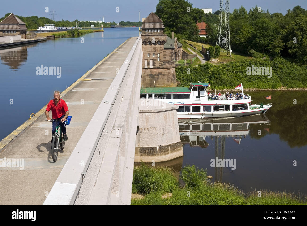 Waterway intersection, Minden, East Westphalia-Lippe, North Rhine-Westphalia, Germany, Europe Stock Photo