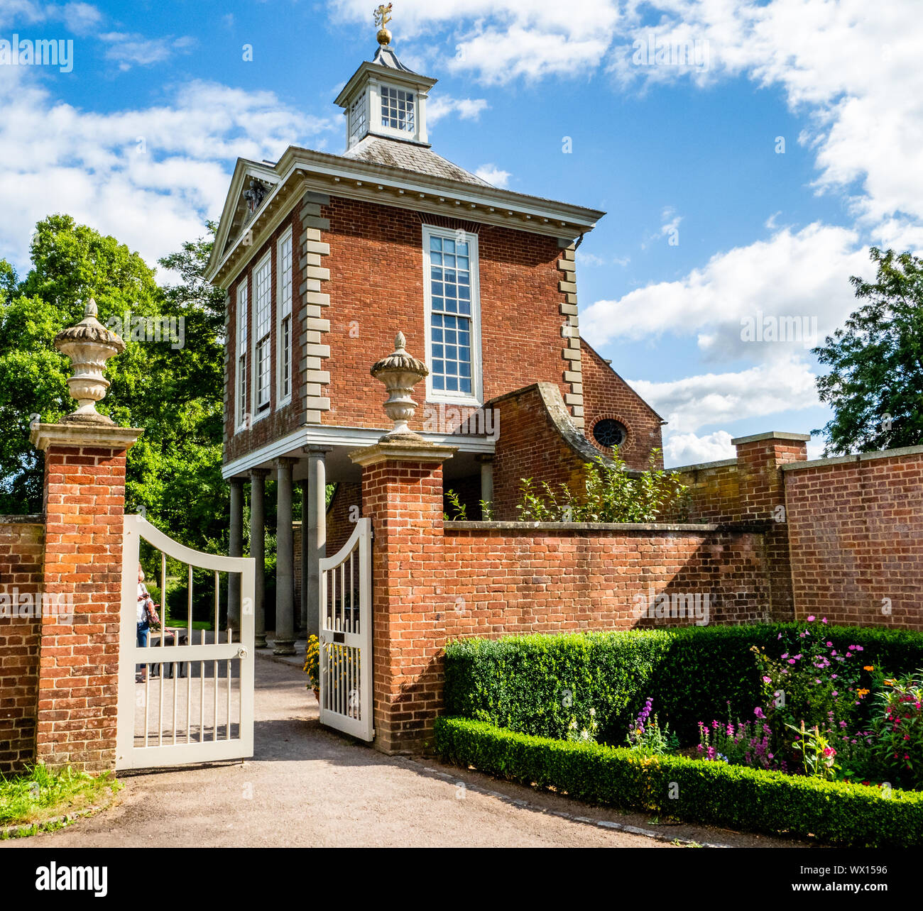 Entrance gates and garden pavilion at Wesbury Court Garden a 17th