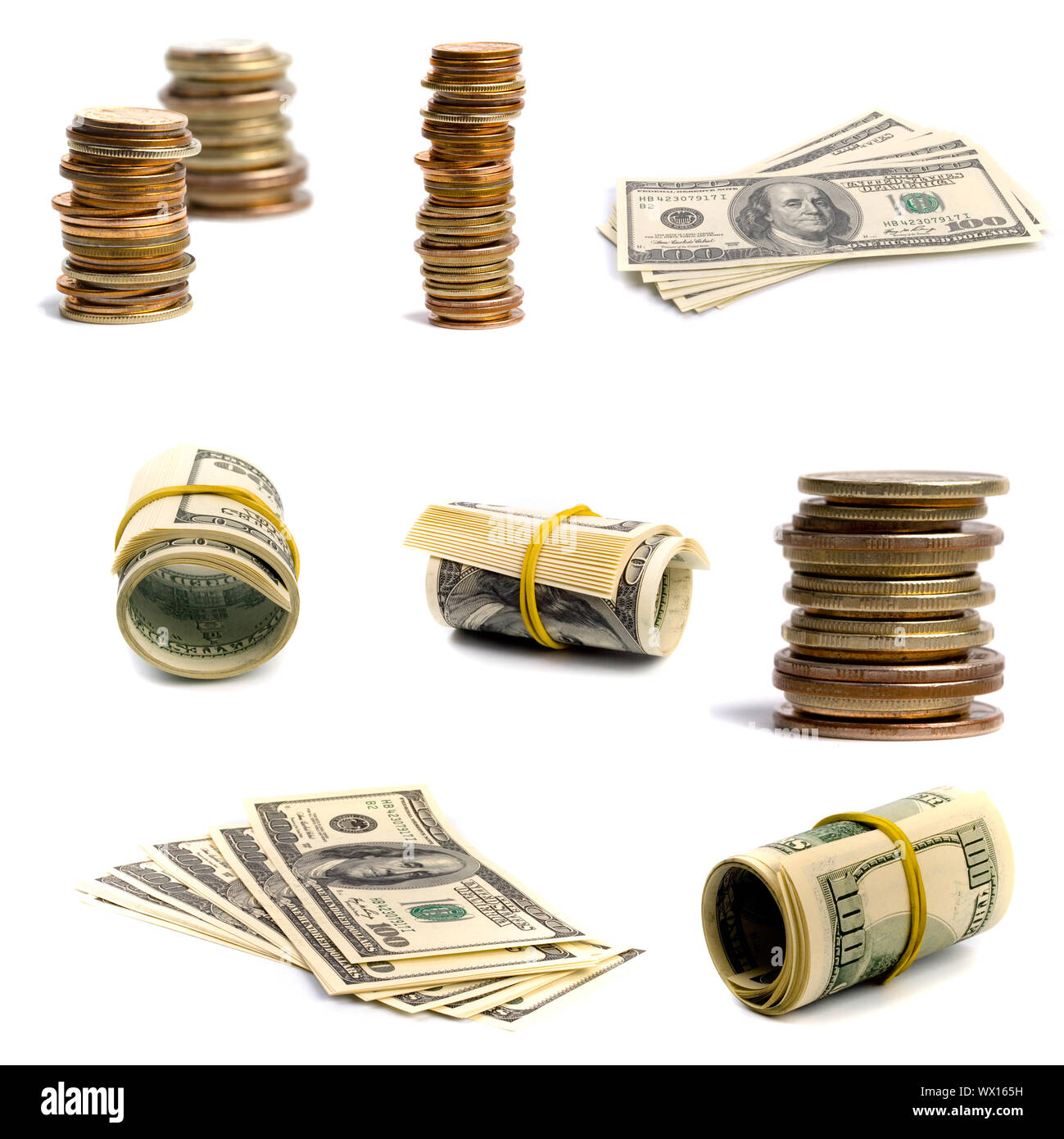 Bills And Coins Isolated On White Background Ollection Stock Photo Alamy