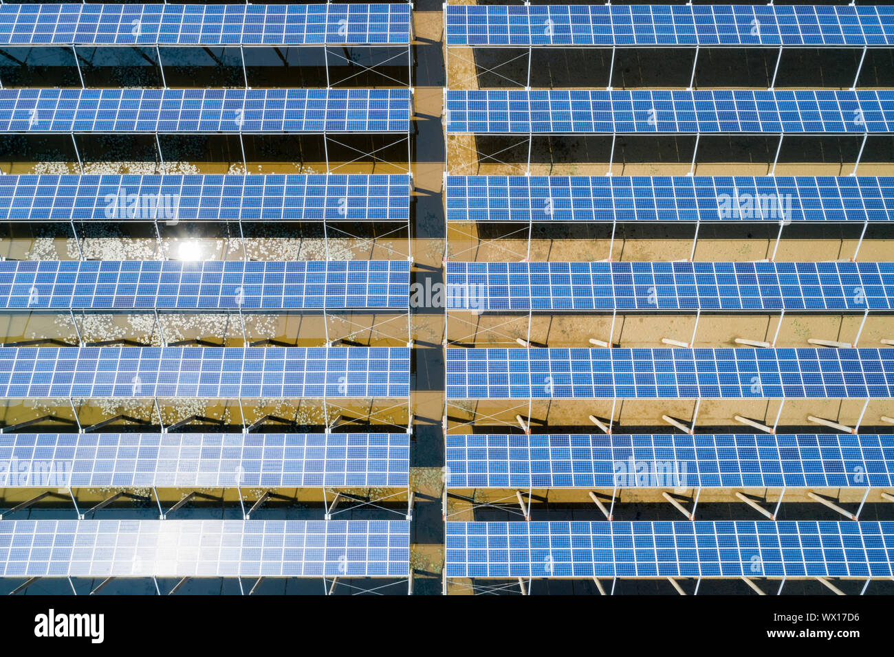 aerial view of solar power panels Stock Photo