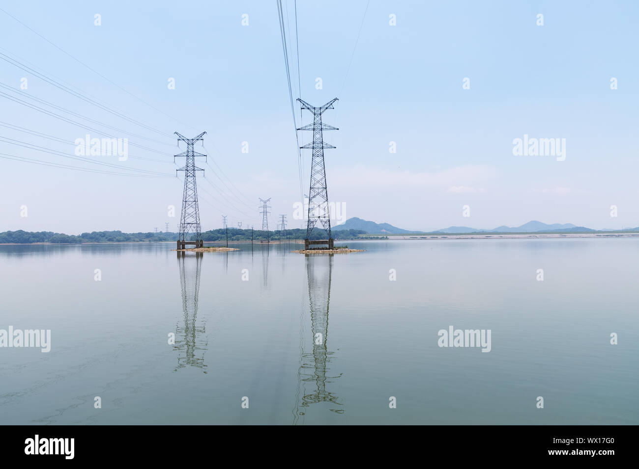 power pylon in the lake Stock Photo