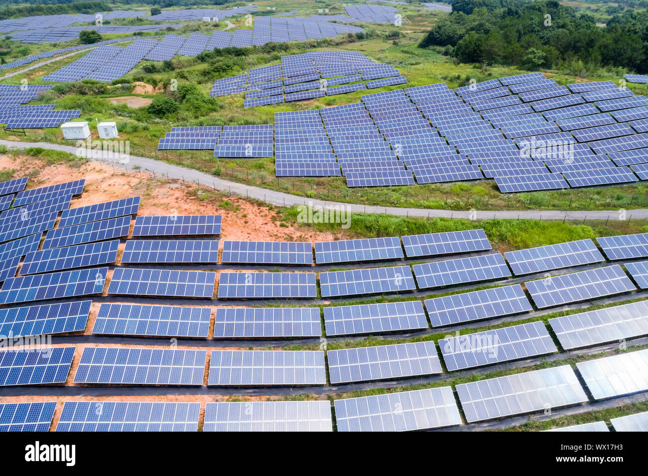 solar power panels on hillside Stock Photo