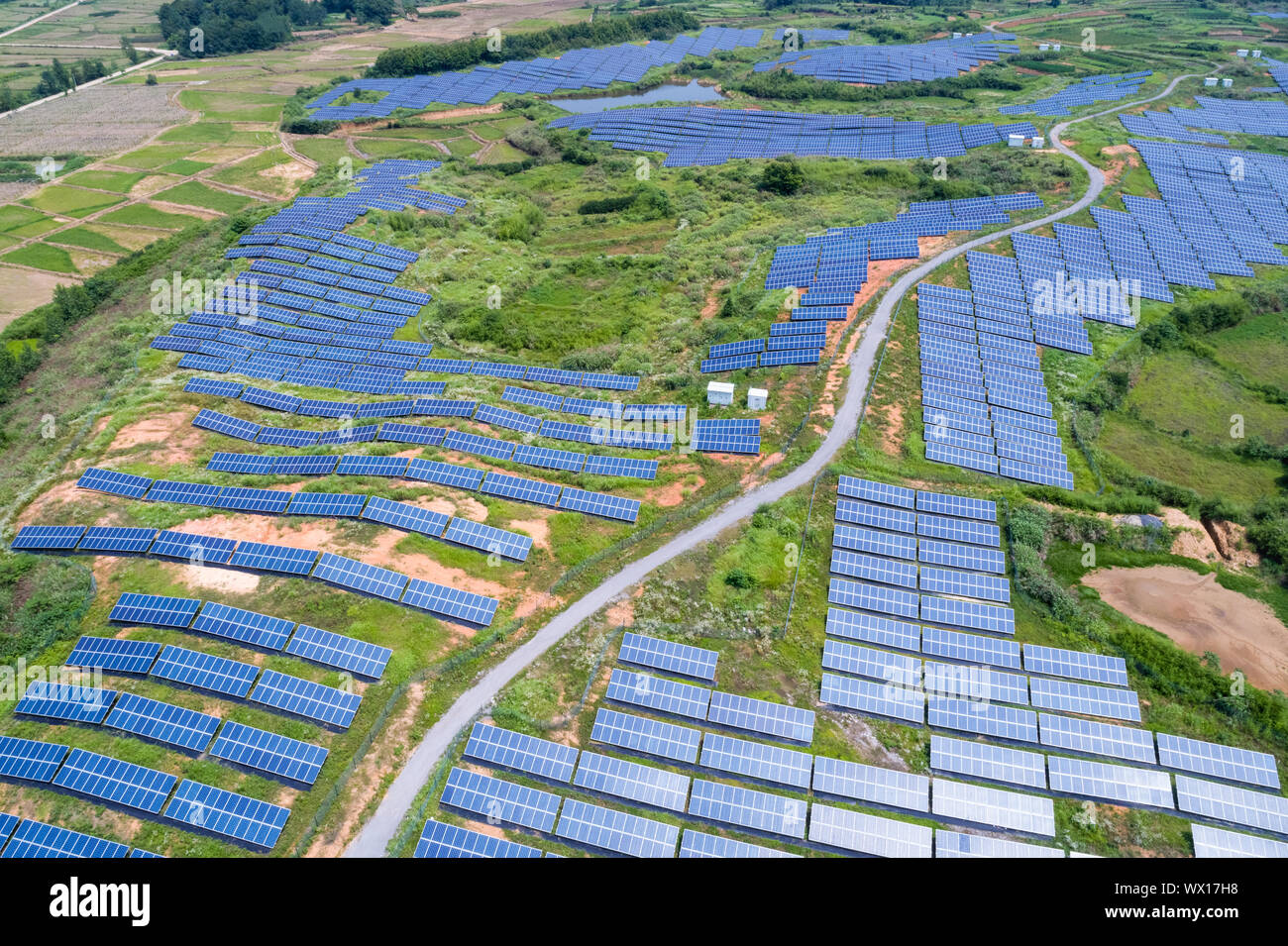 solar power panels on hillside Stock Photo