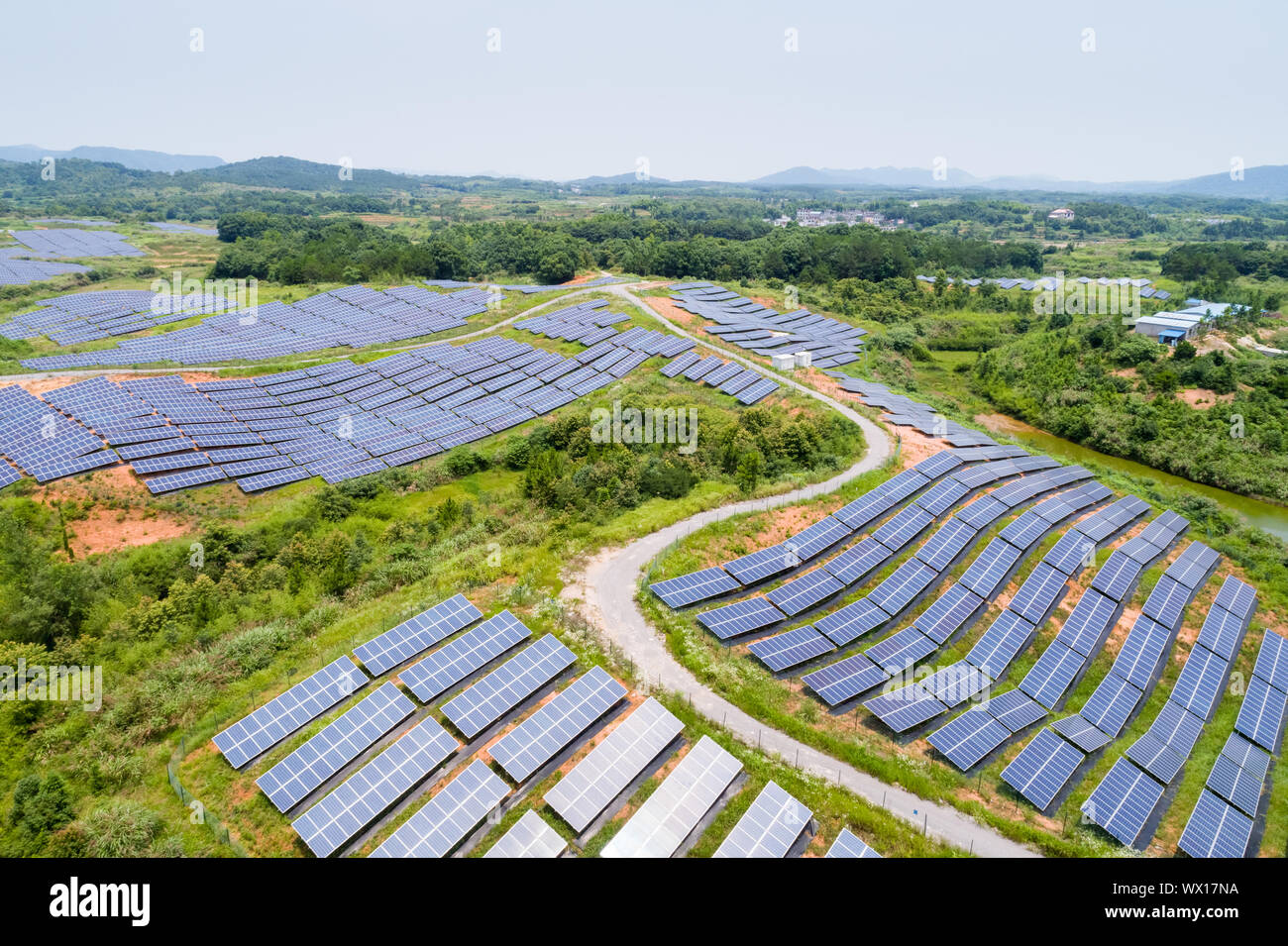 aerial view of hillside solar energy Stock Photo Alamy