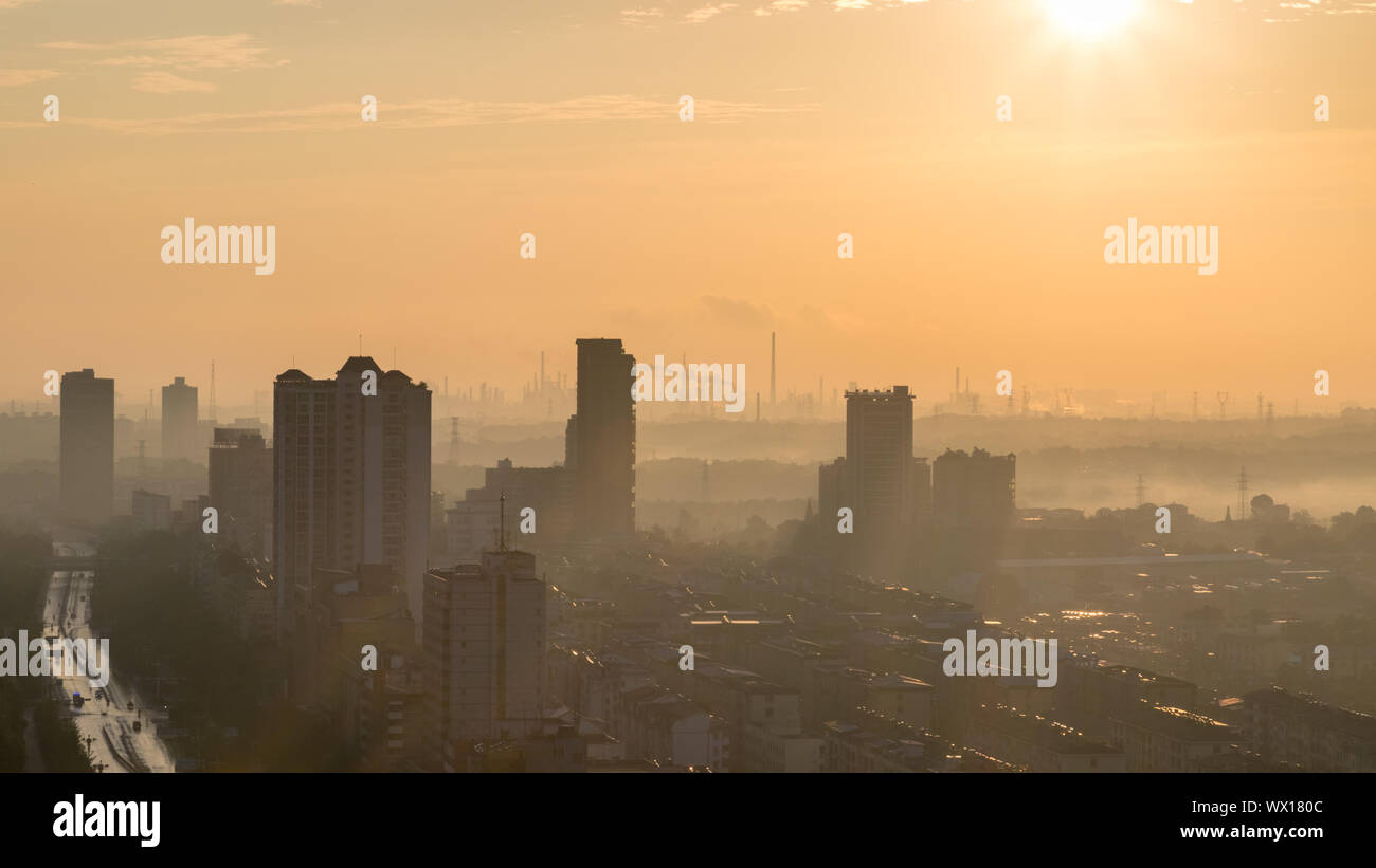 industrial city skyline in morning Stock Photo