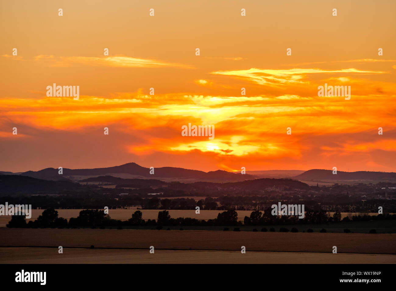 View to the Brocken at sunset Stock Photo