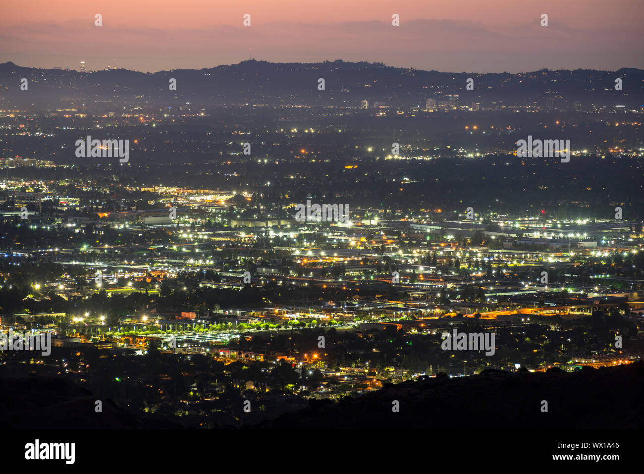 Early morning view towards Sherman Oaks and Chatsworth in the San Fernando Valley area of Los