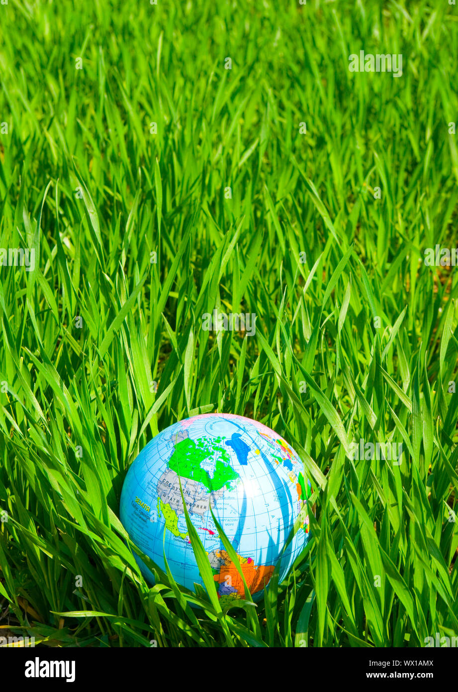 globe is placed on green grass Stock Photo - Alamy