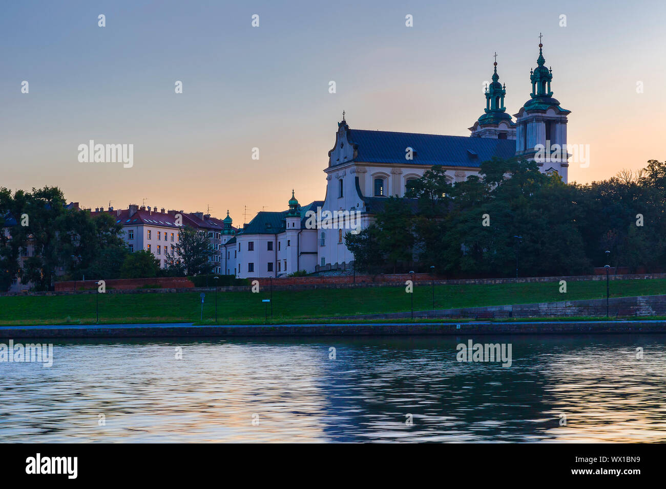 Church on the banks of the Vistula River in Krakow Stock Photo