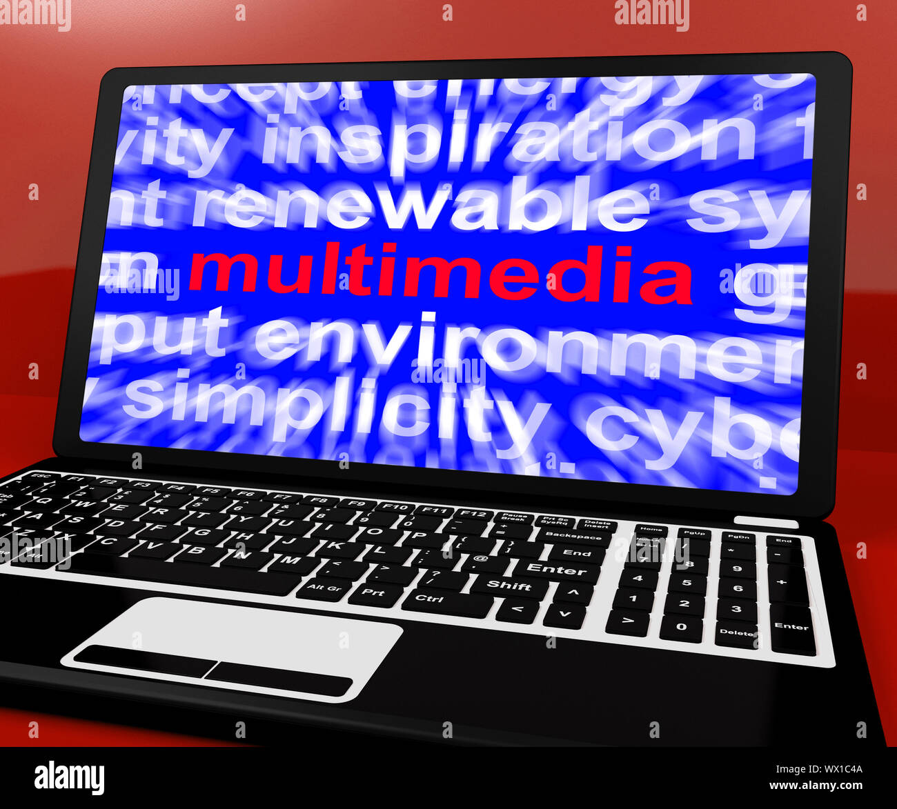 Multimedia Word On Laptop Shows Technology For Movies Stock Photo - Alamy