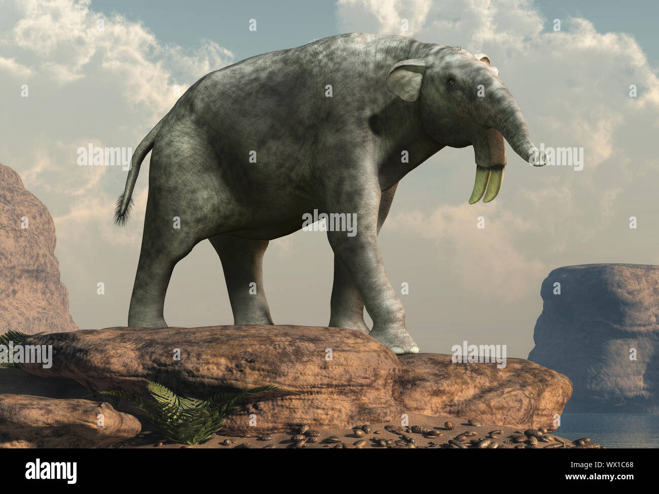 Currently still a work in progress: Deinotherium, a prehistoric relative of  the elephant, investigates something that appears eerily familiar in shape.