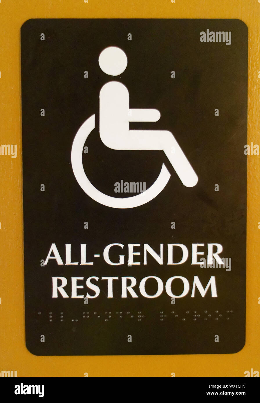 A sign for an All Gender Restroom in Vermont in the USA Stock Photo