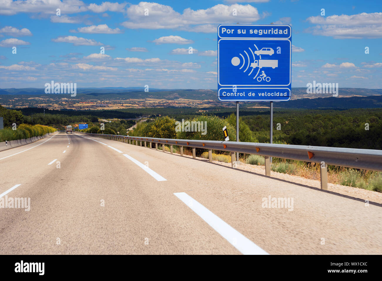 Warning radar sign in spanish highway Stock Photo Alamy