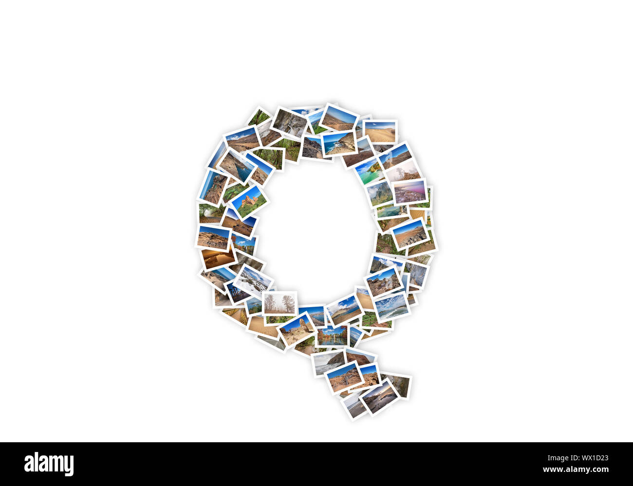 Letter Q uppercase font shape alphabet collage made of my best landscape photographs. Version 1. Stock Photo