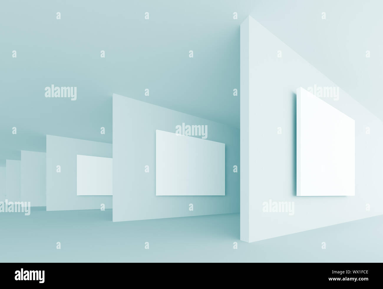 3d Illustration of Blue Abstract Gallery Interior Stock Photo - Alamy