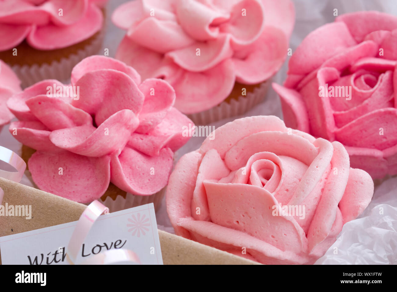 Gift box filled with delicious cupcakes Stock Photo