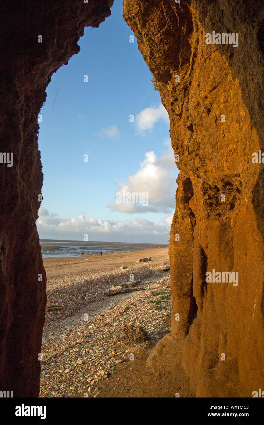 Hunstanton, Norfolk, England, Coastal caves are formed in the cliffs