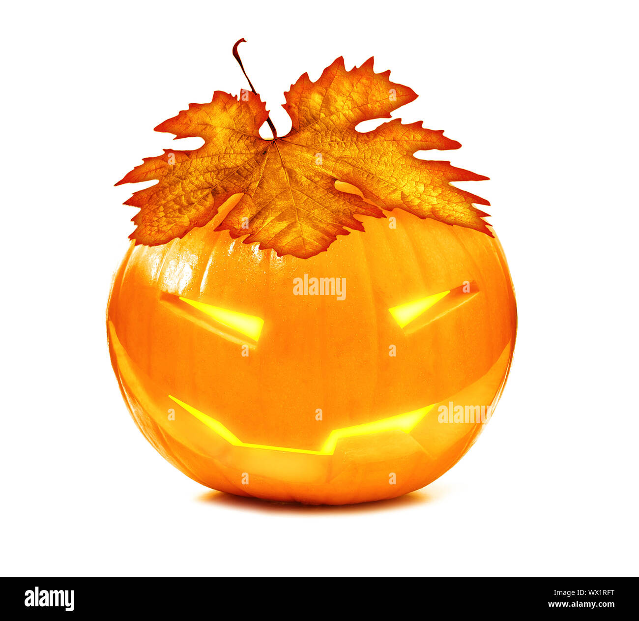 Halloween glowing pumpkin isolated on white background, traditional ...
