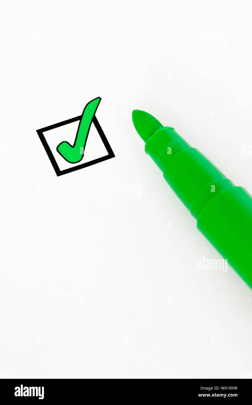 Checkbox ticked with a green felt pen Stock Photo Alamy