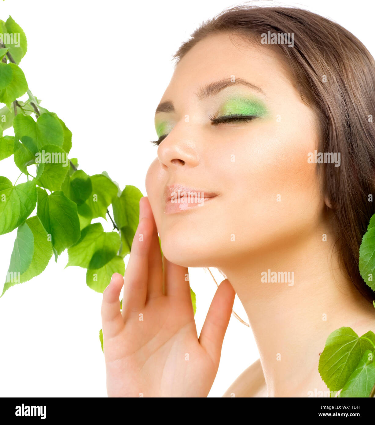Beautiful Young Woman Touching Her Face. Healthy Skin Stock Photo - Alamy