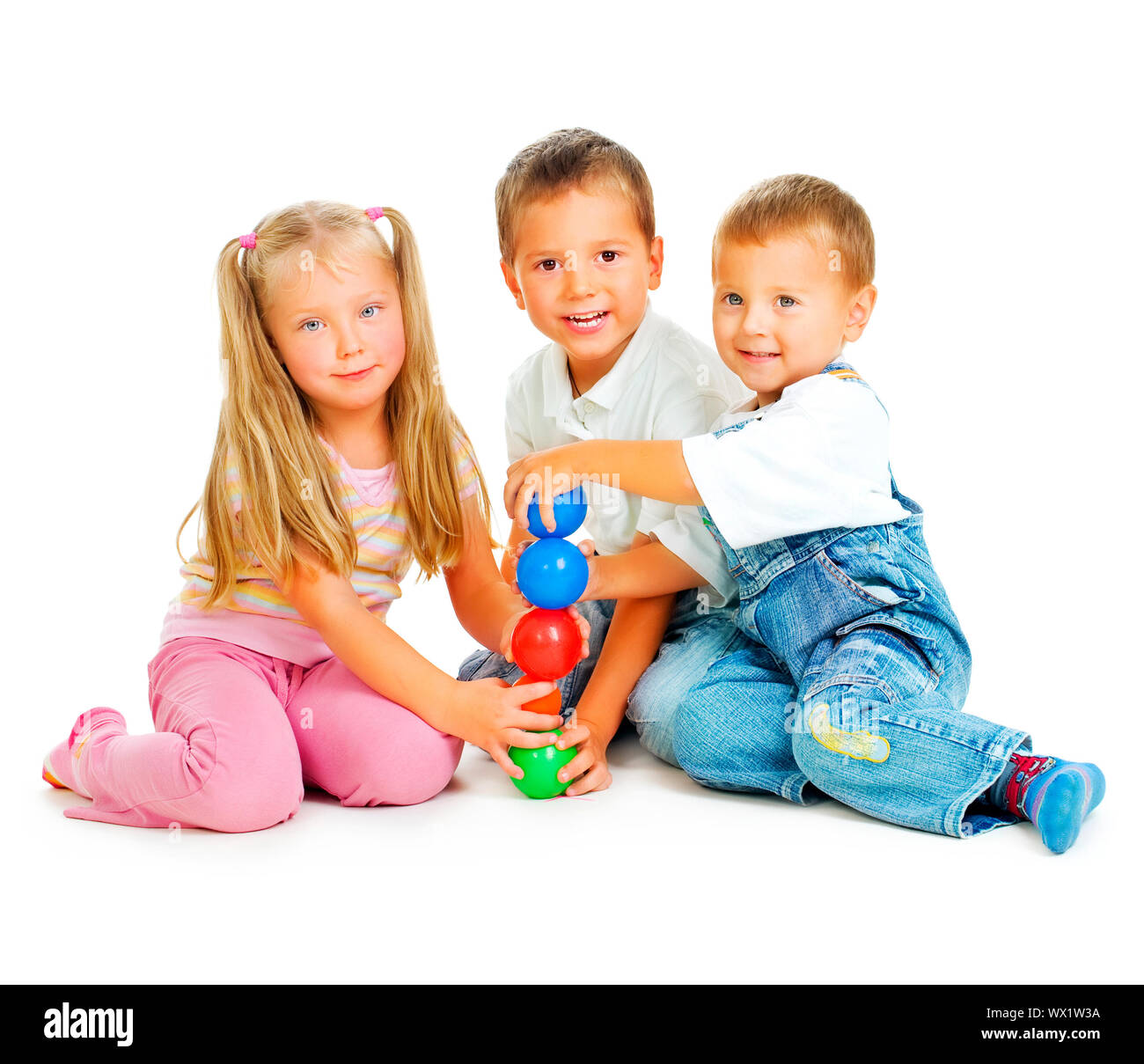 Children playing on the floor.Educational games for kids Stock Photo