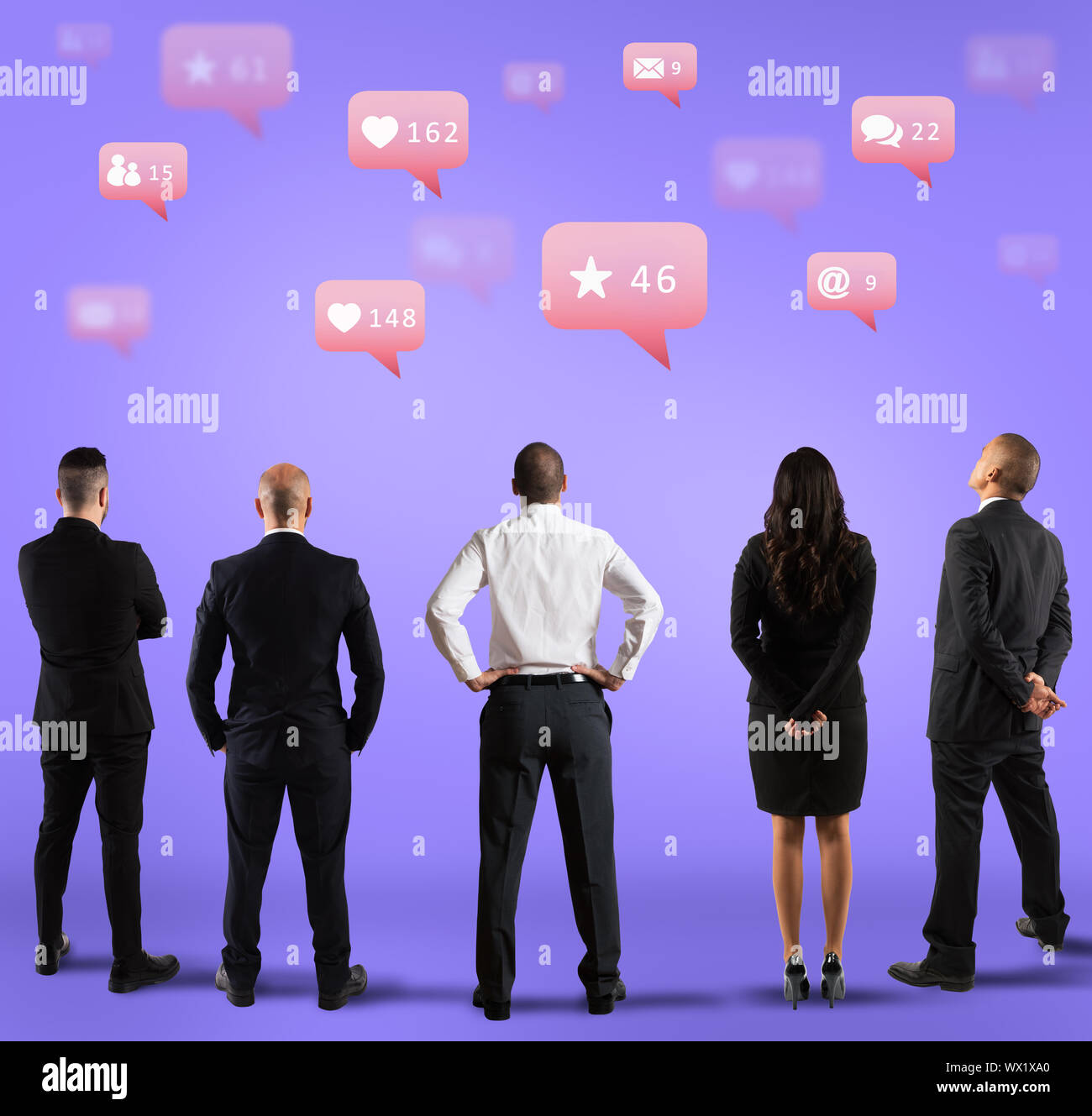Communication and marketing department seeking popularity on social media Stock Photo