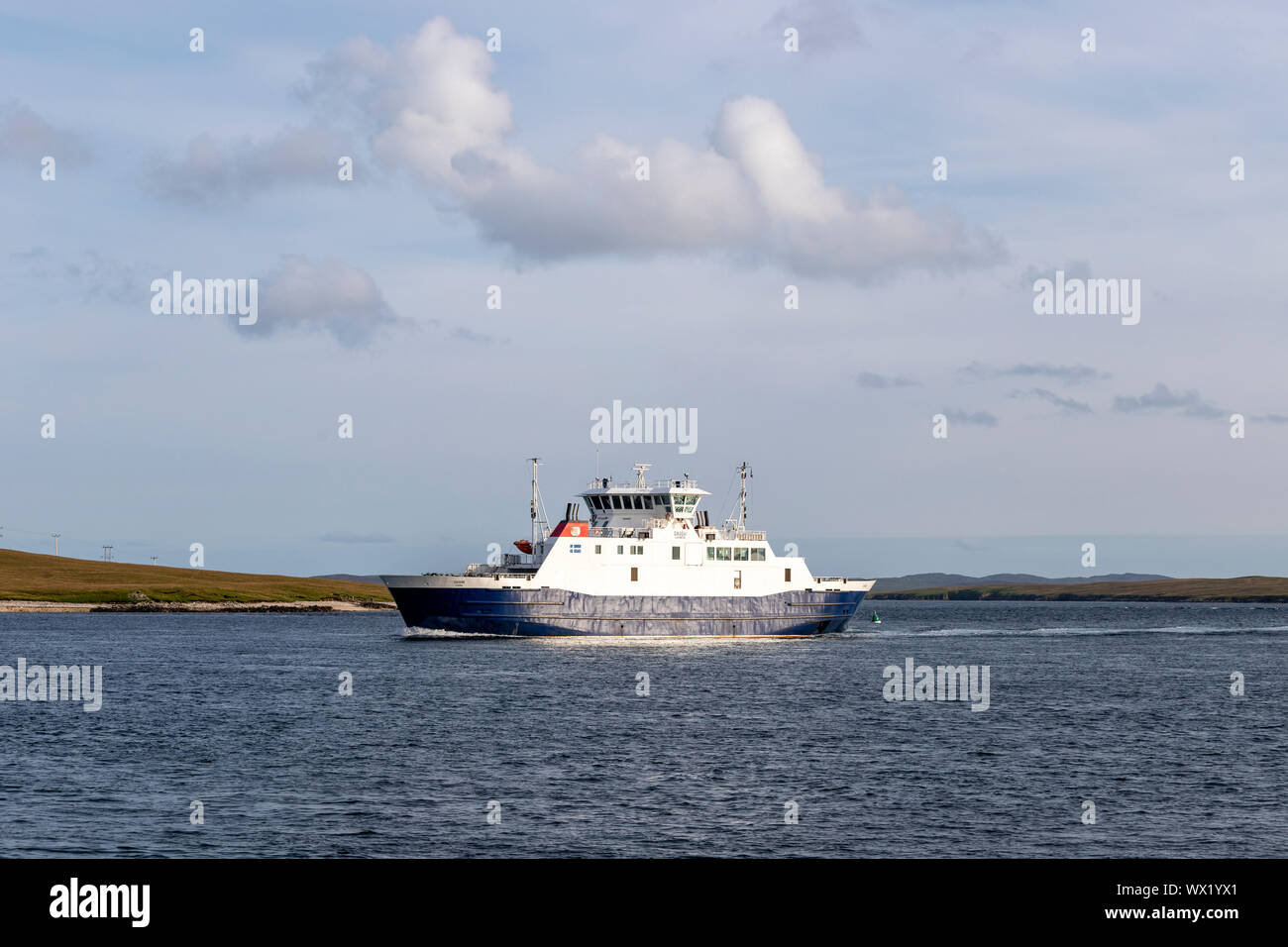Ferry from Ulsta Shetland Ferry Terminal to Toft, Yell island, Shetland, Scotland, UK Stock Photo