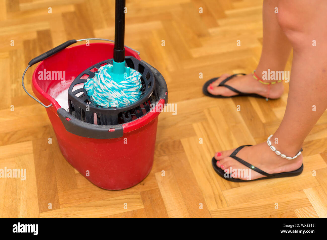 House wife cleaning floor at home Stock Photo Alamy