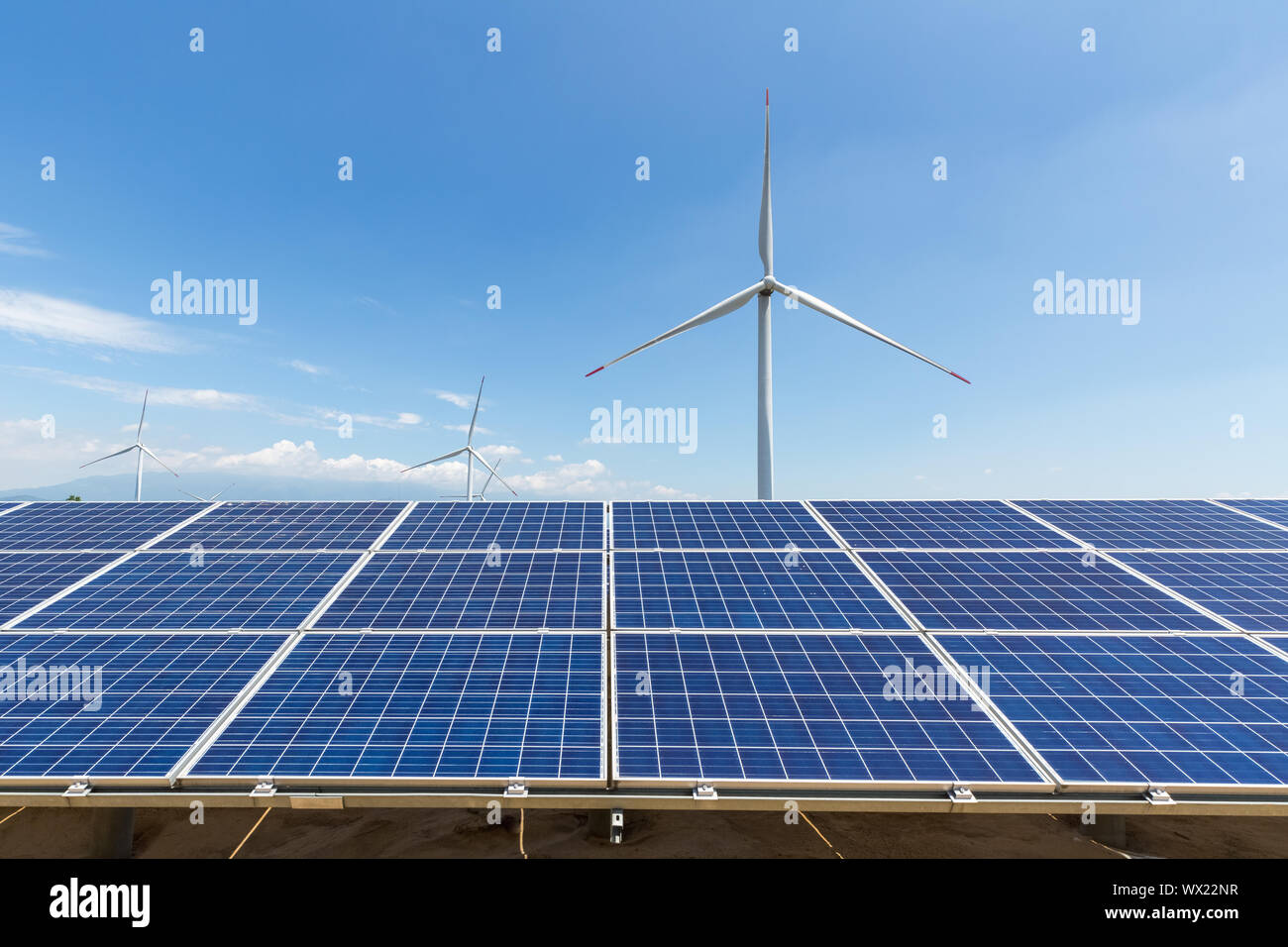 solar panel and wind turbine Stock Photo