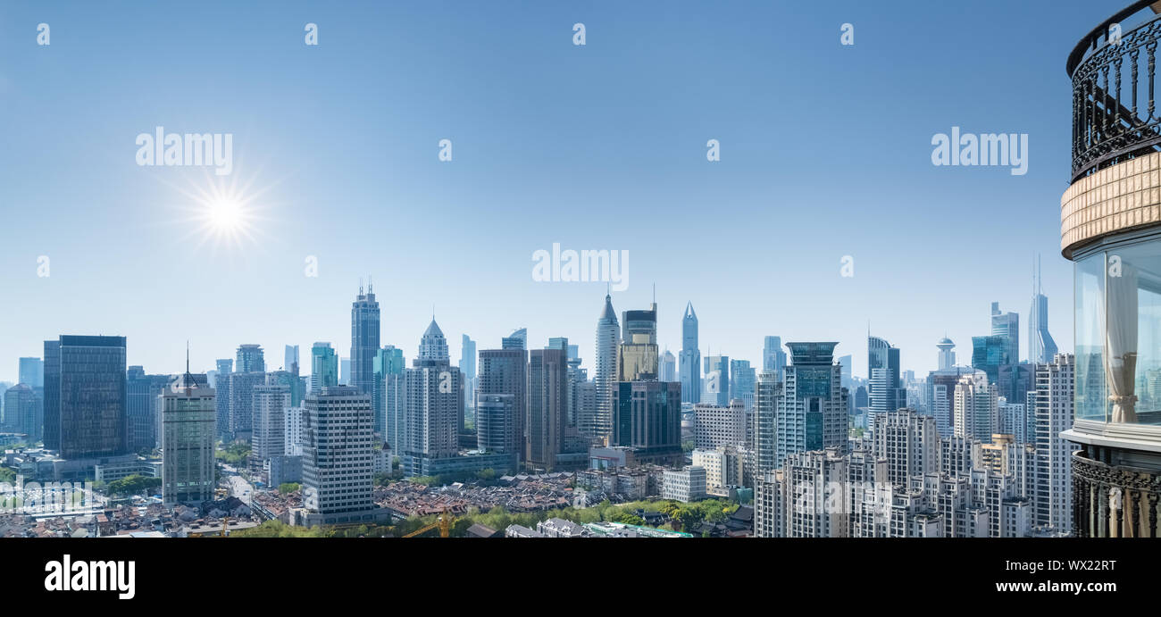 cityscape and skyline on balcony Stock Photo