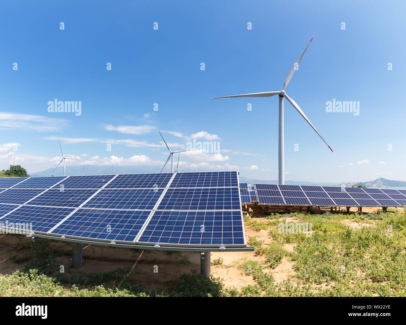 wind farm and photovoltaic power station Stock Photo