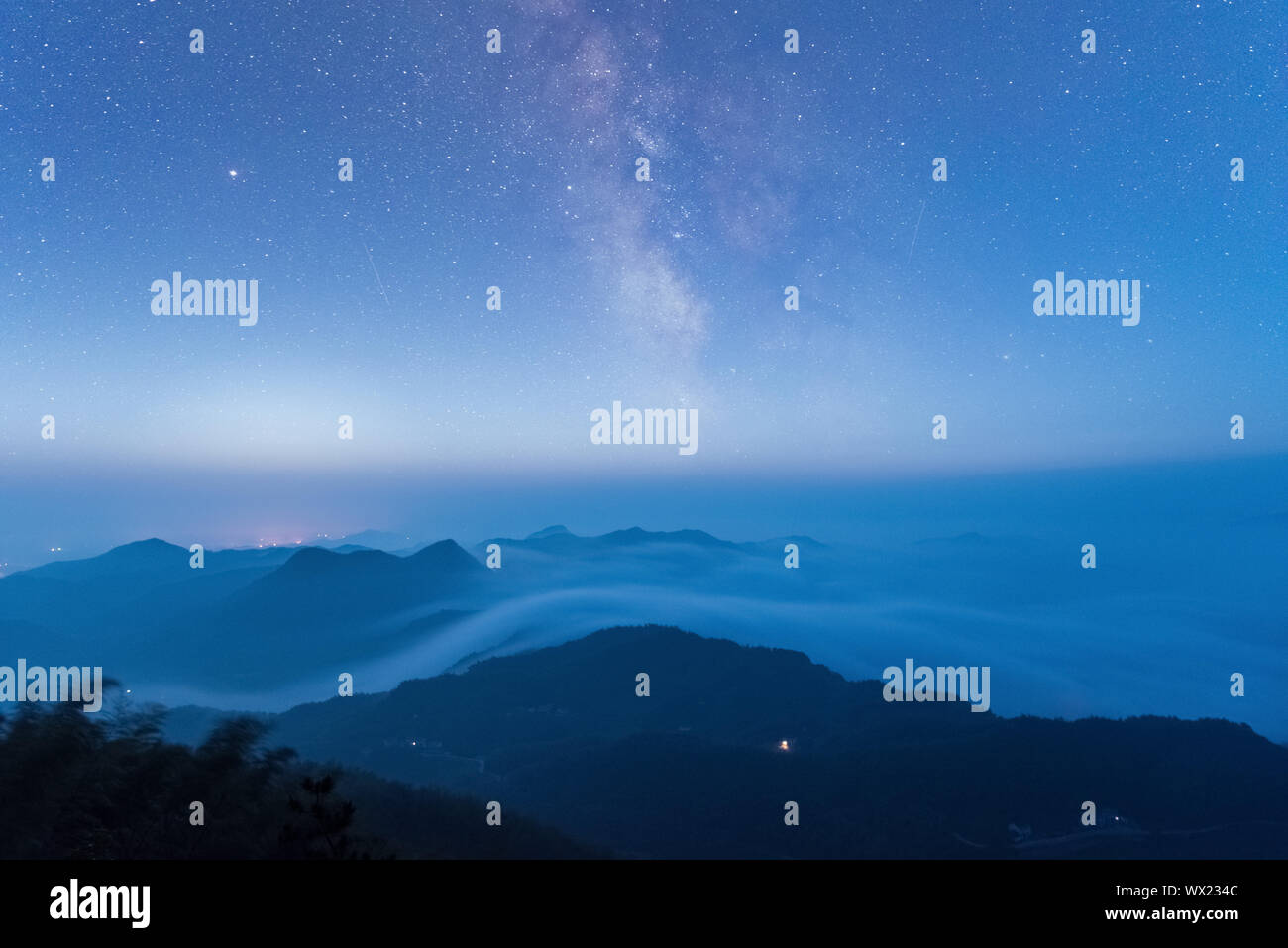 starry sky at the mountains top Stock Photo