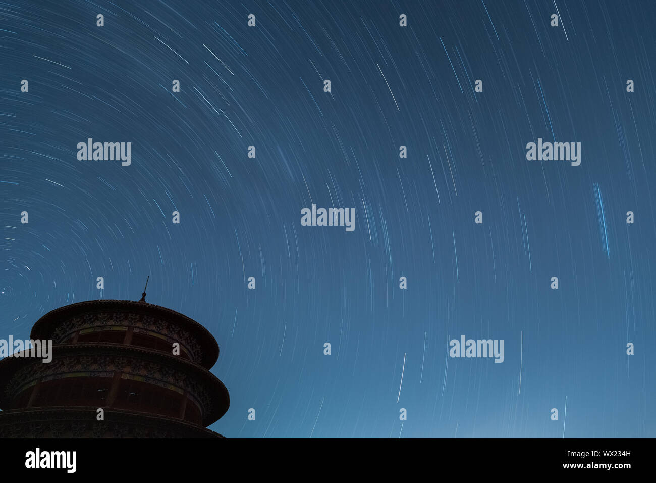 star trails of long time exposure Stock Photo