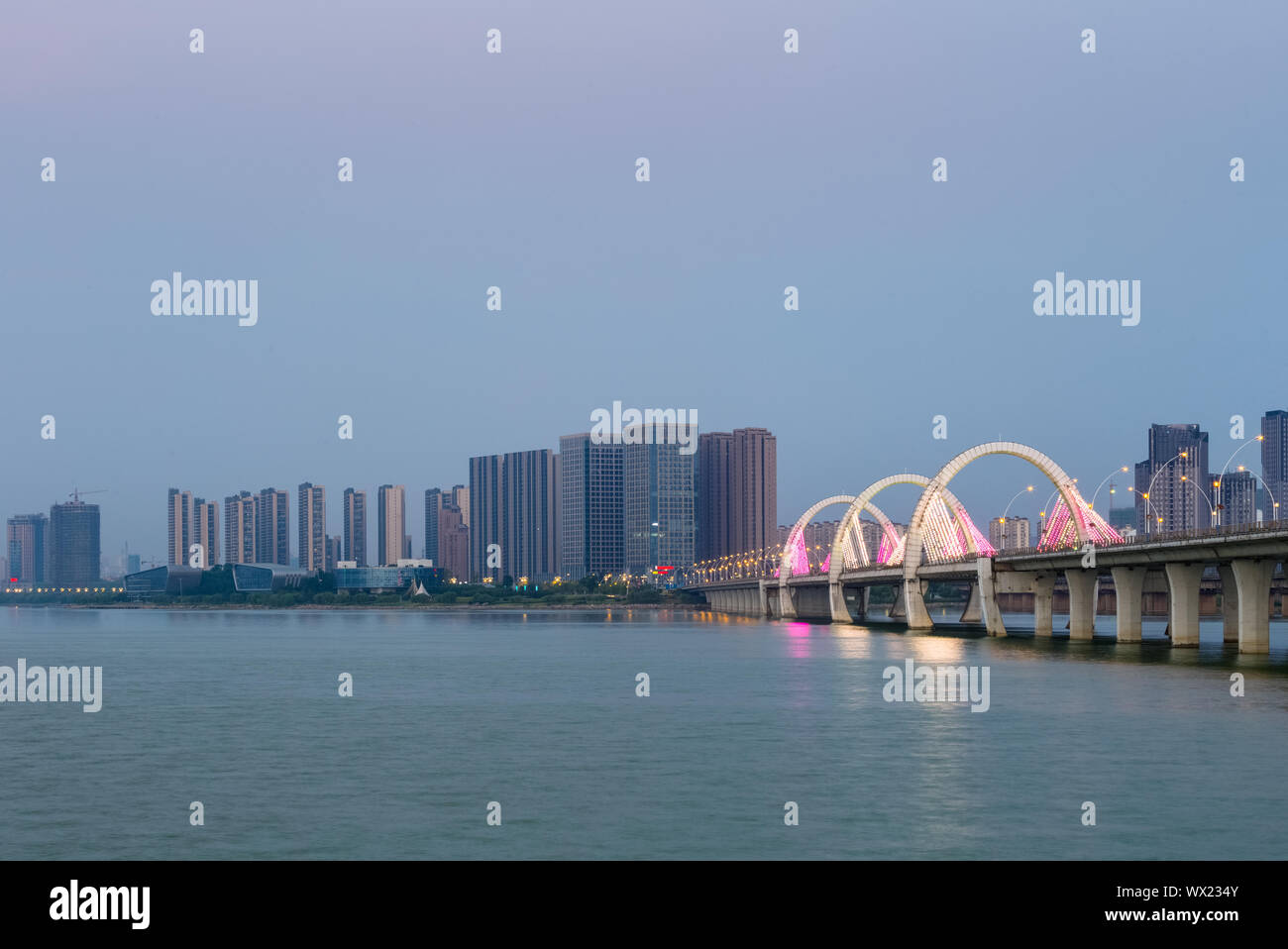 jiujiang city landscape in nightfall Stock Photo